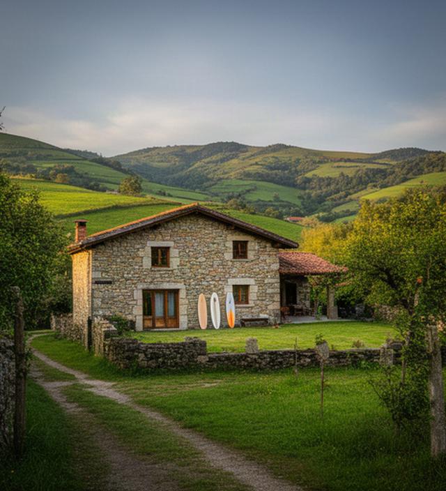 Casa rural de piedra entre verdes colinas de Gipuzkoa para una estancia combinada con surf