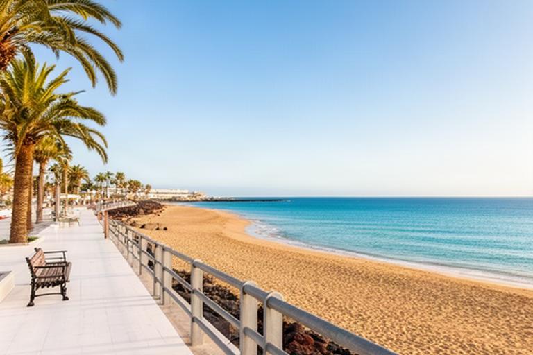 Playa tranquila de Canarias con paseo marítimo vacío en temporada baja